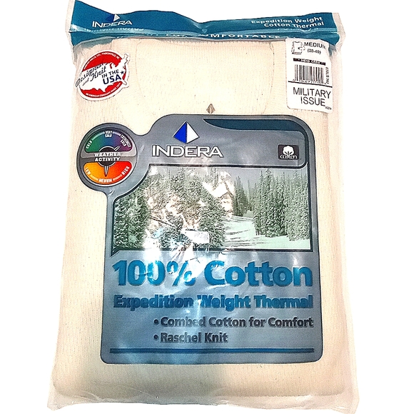 Thermal Cotton Military Issue Expedition Weight Men's Indera Mills Top Size M - Picture 2 of 4